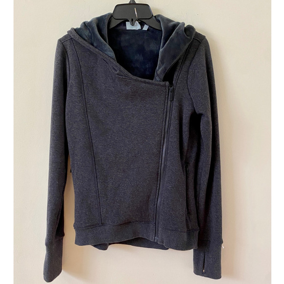 Athleta Jacket Cozy Karma Small Asymmetrical Fleece Lined Hoodie Grey full zip - Picture 2 of 8